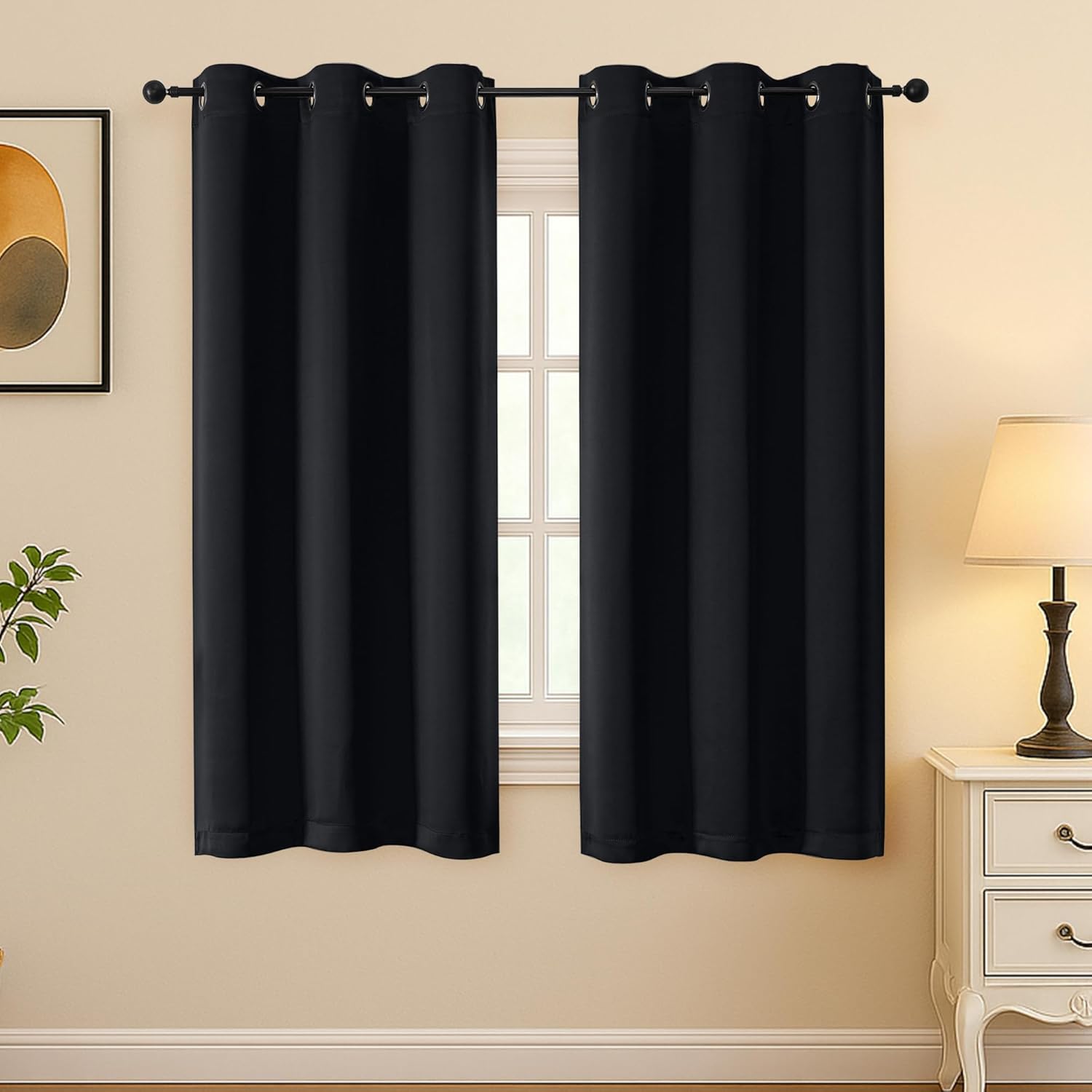 Simplebrand Blackout Curtains - Thermal Insulated Room Darkening Drapes | 63 Inch Length, 2 Panels Set, Black