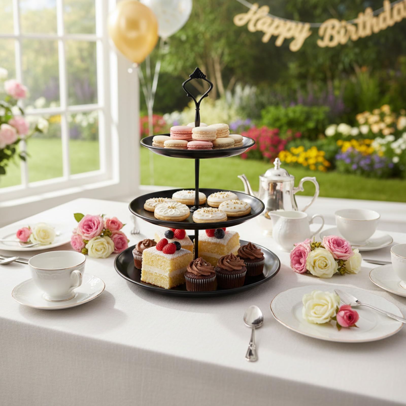 8 Pcs Cake Stands Set Metal Dessert Table Display Tiered Cupcake Holder Candy Donut Fruit Plate Cake Serving Tray with Handle Treats Serving Tower for Wedding Birthday Party Decorations (Gold)
