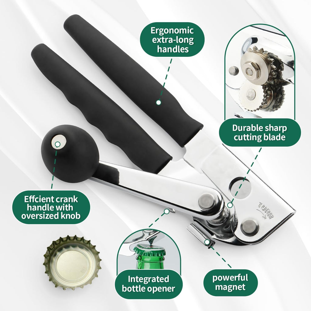Skiennix Heavy Duty Manual Can Opener - Stainless Steel, Smooth Edge Design for Easy Use