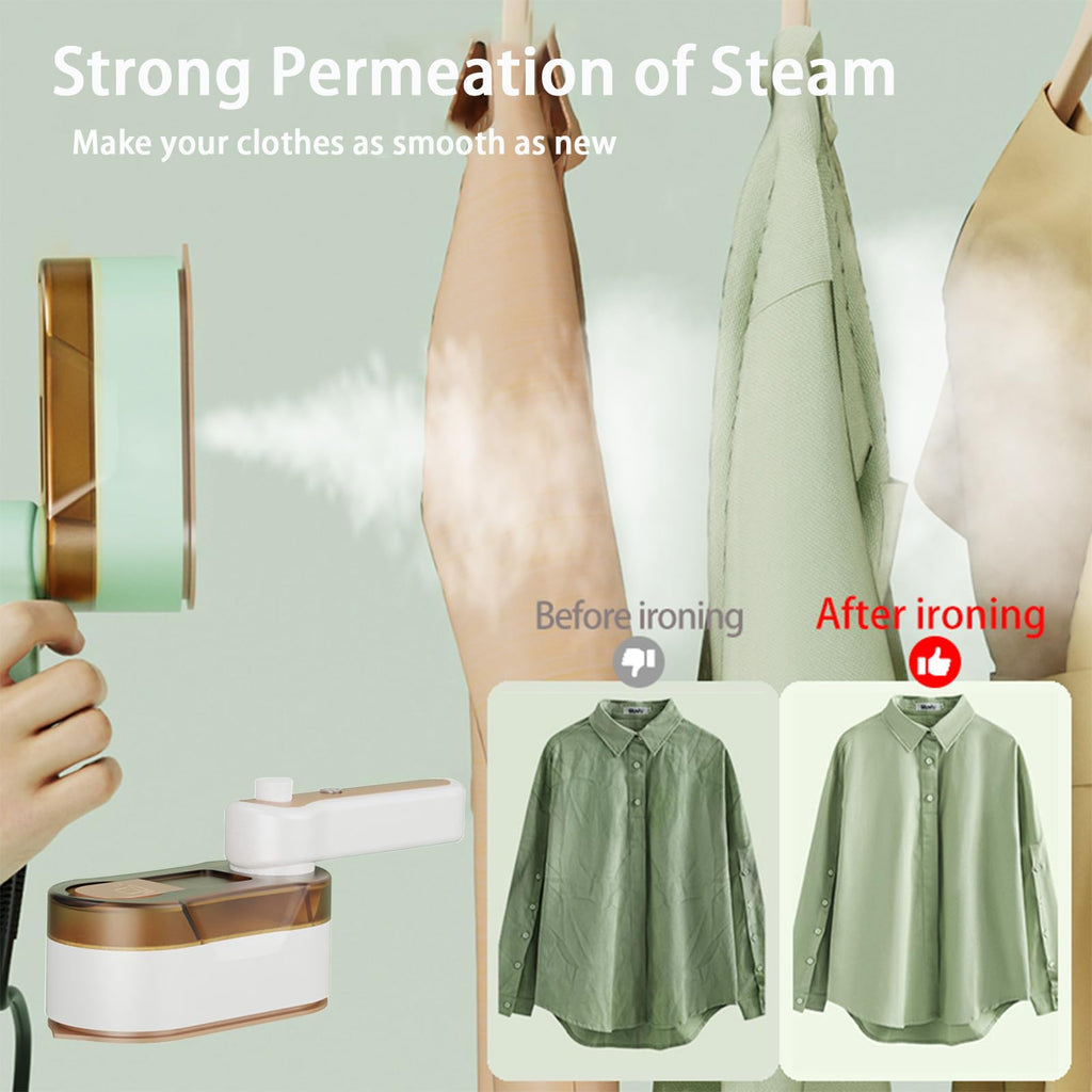 Portable Travel Steam Iron, 2-In-1 Wet&Dry Clothes Wrinkle Remover, Lightweight Handheld Hanging Iron with 20S Preheating, 150ml, Safe for Most Fabrics, Suitable for Home/Travel/Dormitories (White)