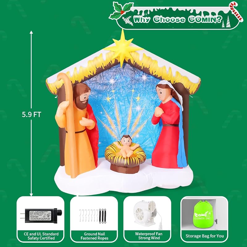 6 ft Nativity Scene Inflatable Outdoor Christmas Decor with LED Lights