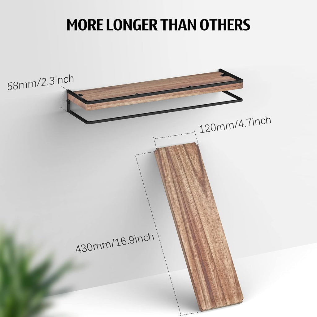 Meangood Floating Shelves - Rustic Wall-Mounted Storage Set of 2 for Bedroom, Living Room & Kitchen