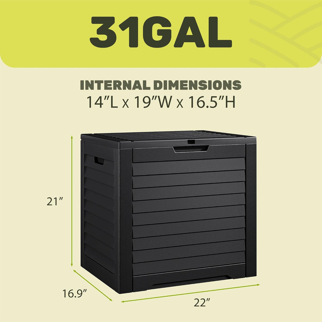 YITAHOME Outdoor Storage Box - 35 Gallon Waterproof Resin Deck Box with Lockable Lid | Black