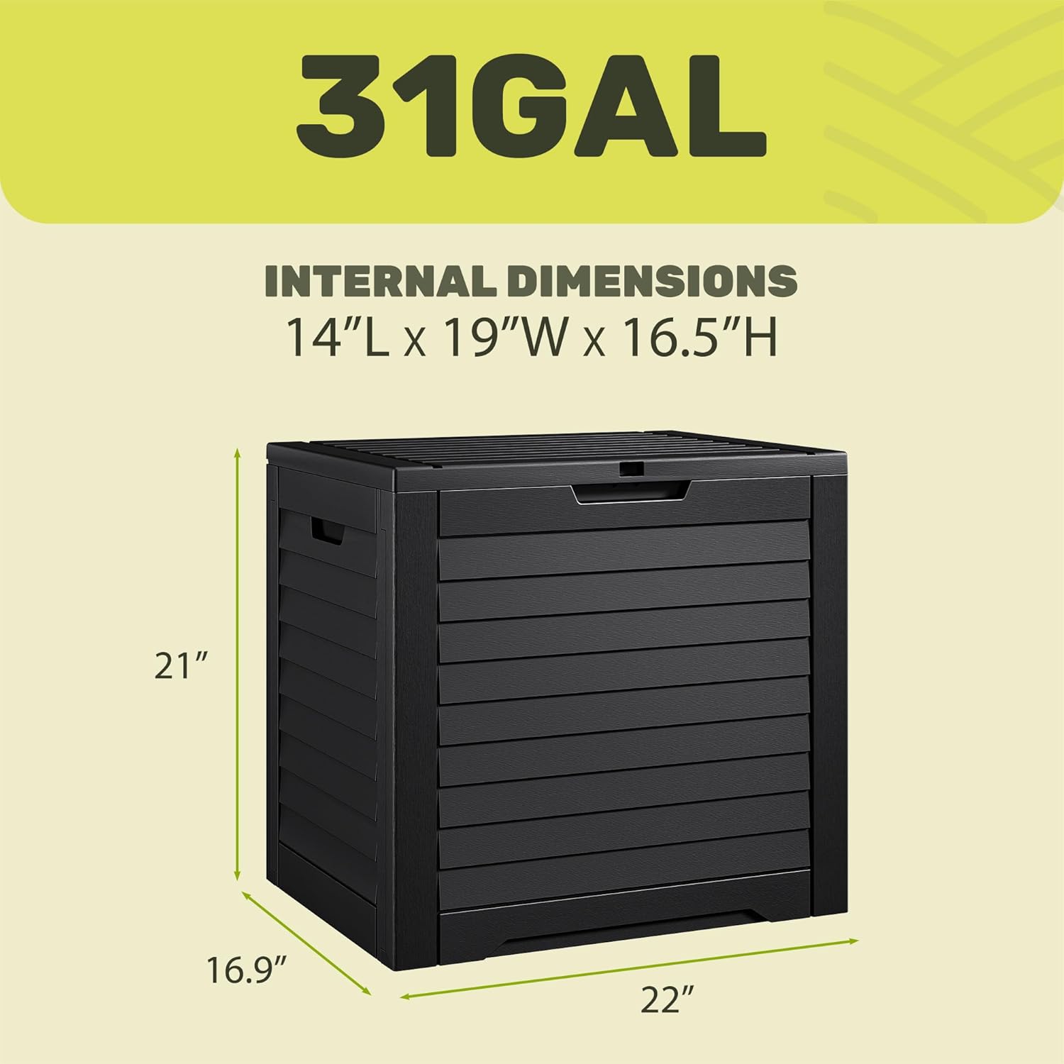 YITAHOME Outdoor Storage Box - 35 Gallon Waterproof Resin Deck Box with Lockable Lid | Black
