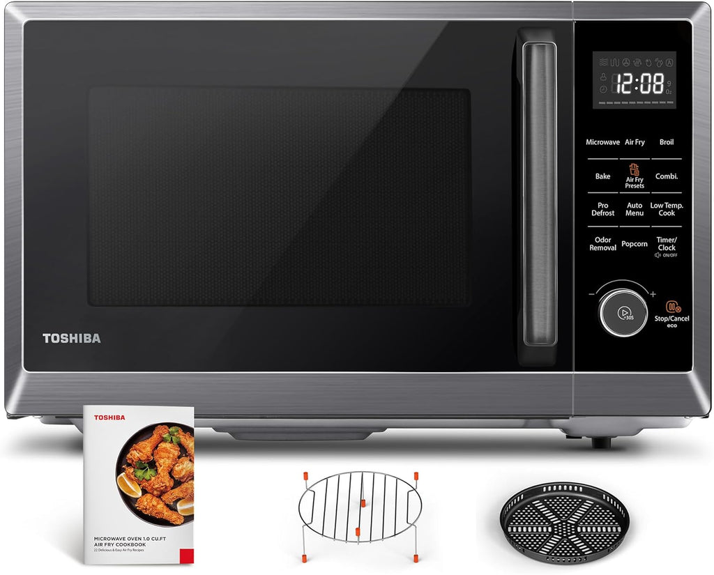 TOSHIBA 8-in-1 Air Fryer Combo Microwave Oven - Convection & Broil, 1.0 Cu.ft, Black Stainless Steel