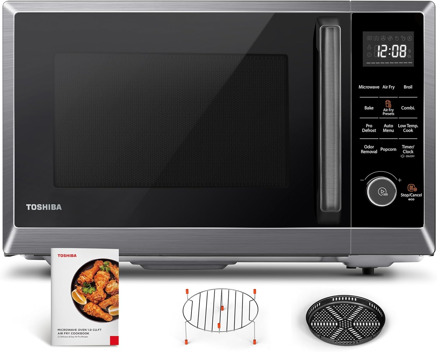 TOSHIBA 8-in-1 Air Fryer Combo Microwave Oven - Convection & Broil, 1.0 Cu.ft, Black Stainless Steel