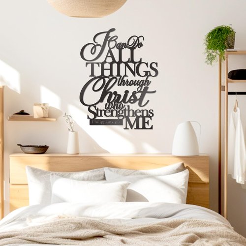 KOYILTD I Can Do All Things Through Christ Sign Metal Wall Decor Black Religious Wall Scripture Large Christian Wall Art Bible Verses Wall Decor for Living Room Kitchen (14.9x11.2 in)