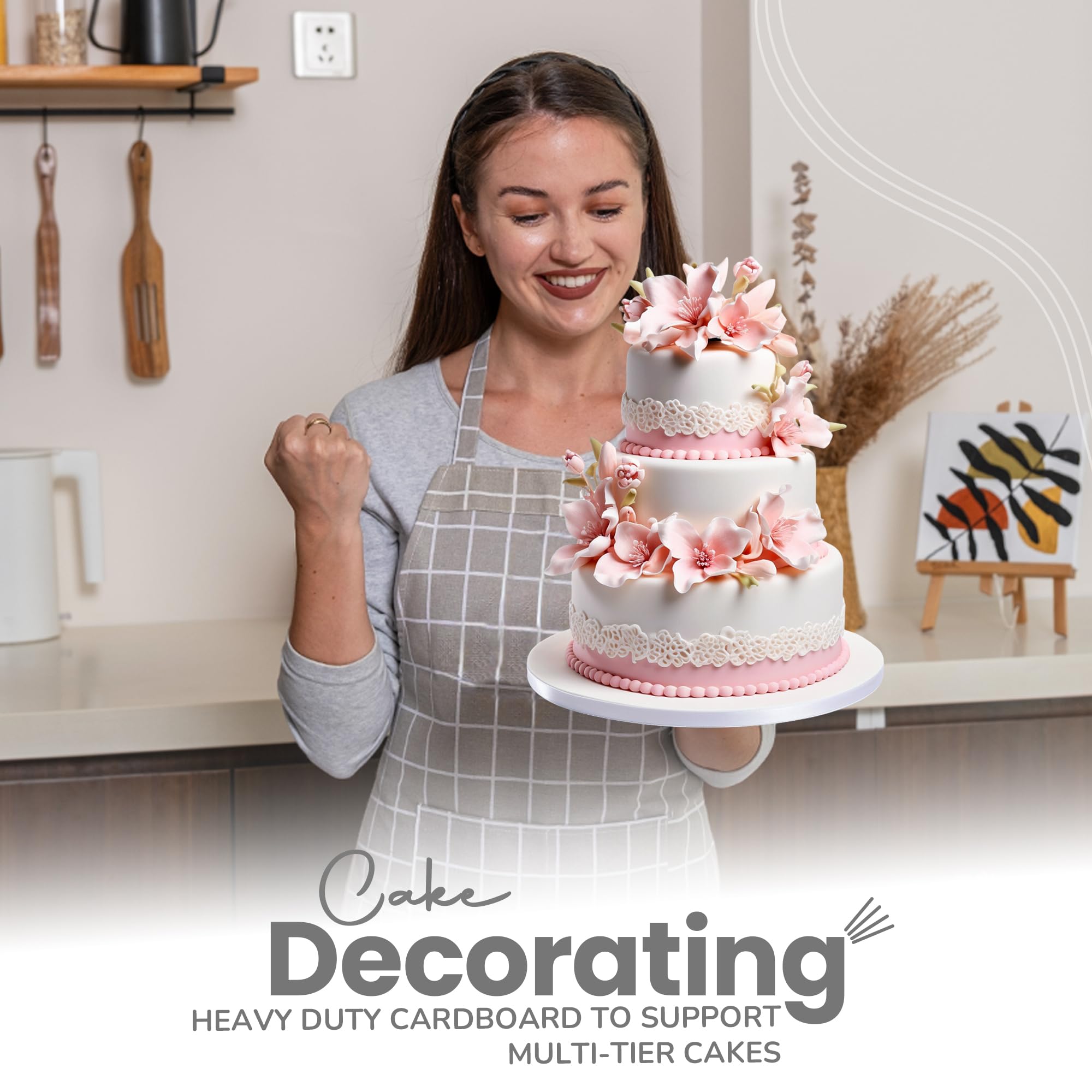 12-Pack Cake Drums 8,10 & 12 inch Reversible, Sturdy 1/2" Thick, Greaseproof, White | Free Prop Up Tool + Matching Ribbon | Professional Round Cake Boards for Tiered, Wedding, Birthday Cakes