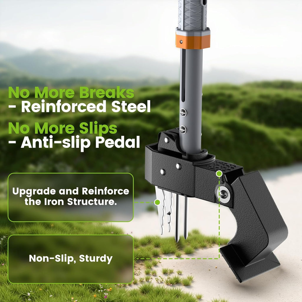 Stand Up Weed Puller Tool by [Brand Name] - 4-Claw Steel Head, 39"-46" Adjustable Handle for Effortless Weeding