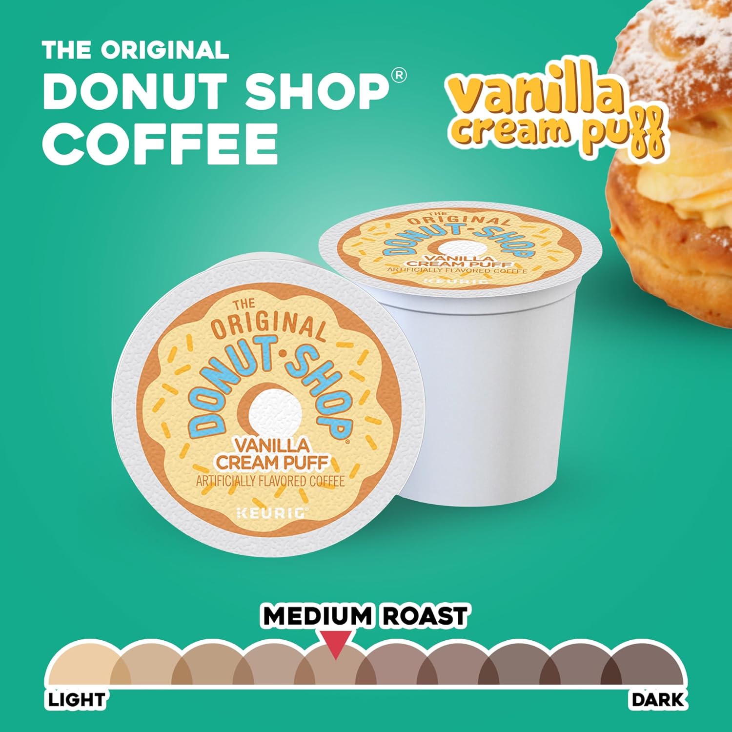 Original Donut Shop Vanilla Cream Puff Coffee - Medium Roast K-Cup Pods, 96 Count