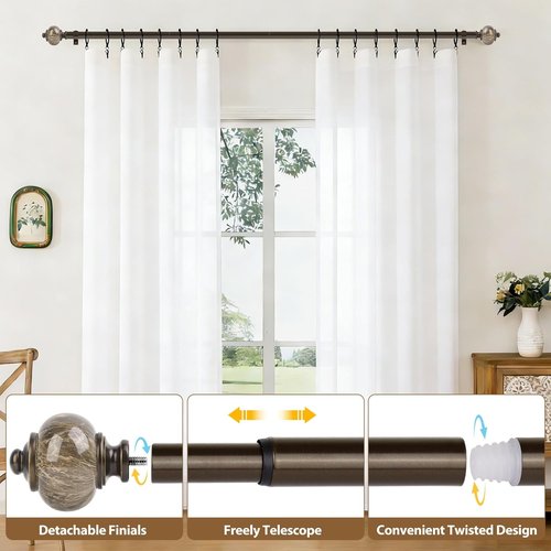 KAMANINA Curtain Rod - 1 Inch Antique Bronze Drapery Rod, 32 to 58 Inches with Marble Ends