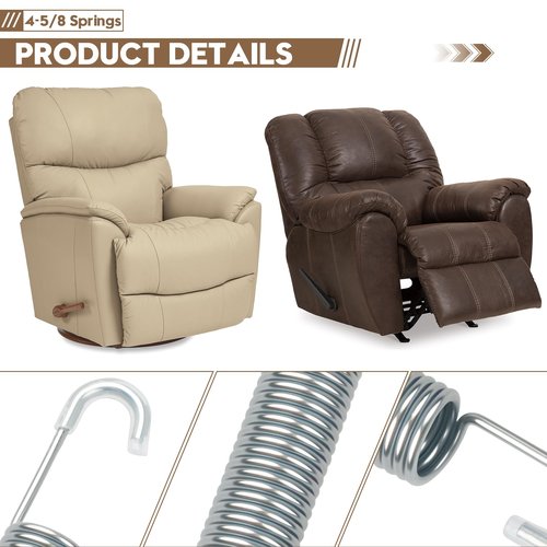 YRZHKS 4-5/8 Recliner Sofa Chair Replacement Springs, Compatible with La-Z-Boy, Ashley Furniture Recliners, Tension Springs, Double Long Neck Hooked, Rubber-Coated Hooks (2 Pack)
