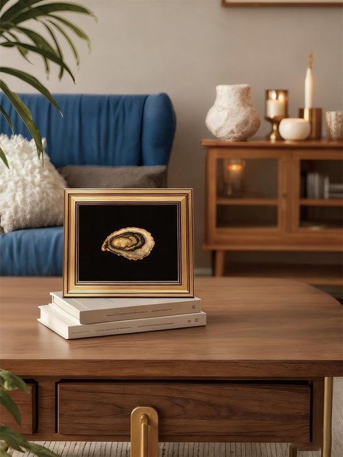 Gold Framed Wall Art | Vintage Coastal Oyster Canvas Prints for Dining Room - 8x10in