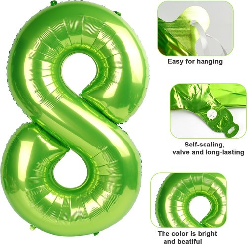 Light Green Number 8 Balloon by [Brand Name] - 40 Inch Birthday Decoration for Men & Boys | Perfect for 8th Birthday Parties, Weddings & Graduations