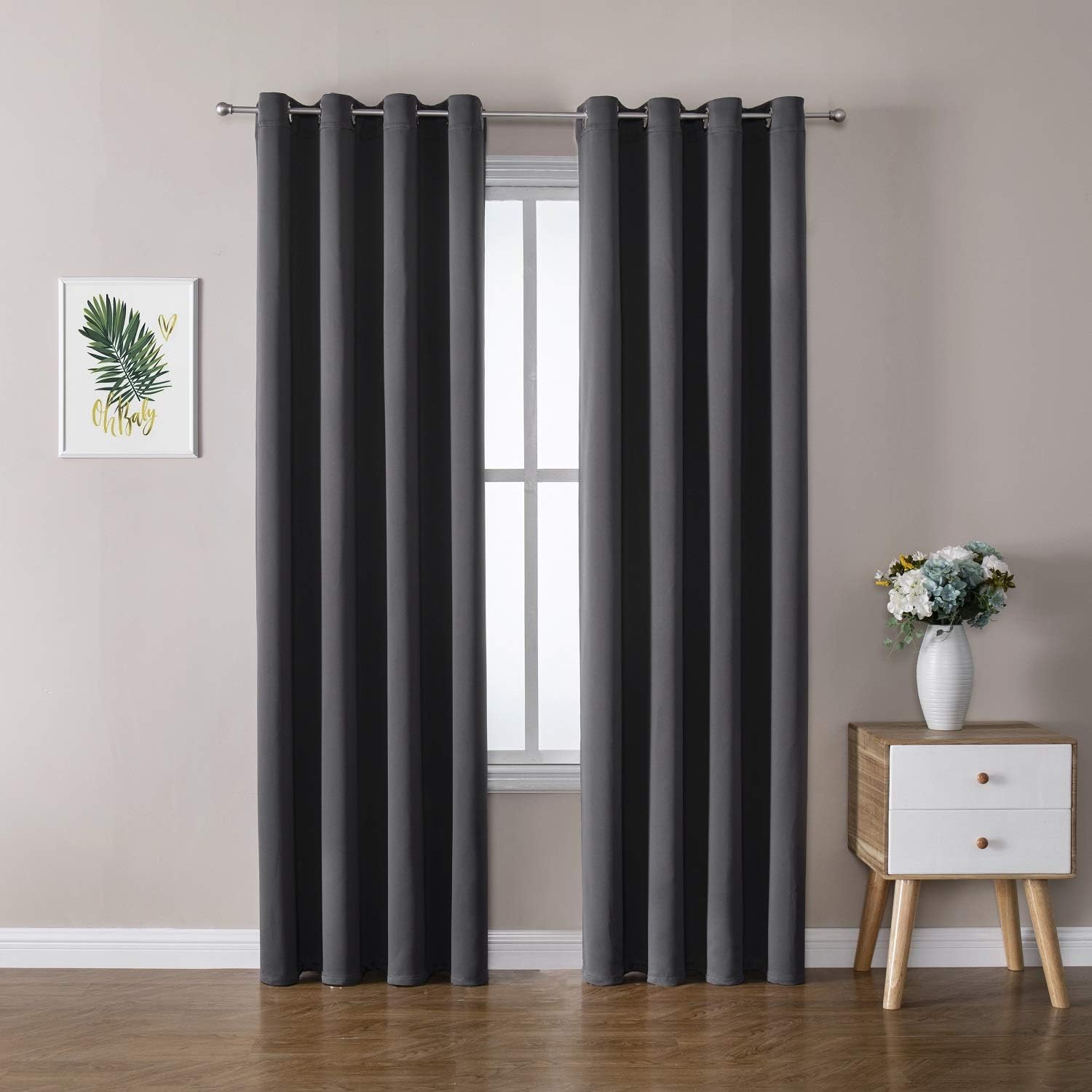 ChrisDowa Blackout Curtains - 90-Inch Long Thermal Insulated Room Darkening Panels | Dark Grey, 2-Panel Set