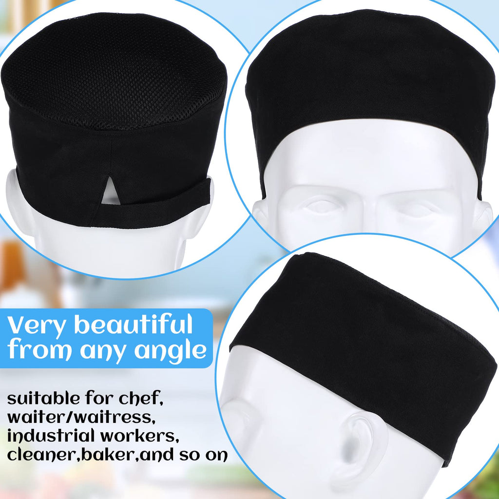 Jeere 50 Pcs Unisex Chef Hat Adjustable Kitchen Cooking Caps Sushi Beanie Breathable Mesh Top Skull Cap for Men Women Adult (Black)