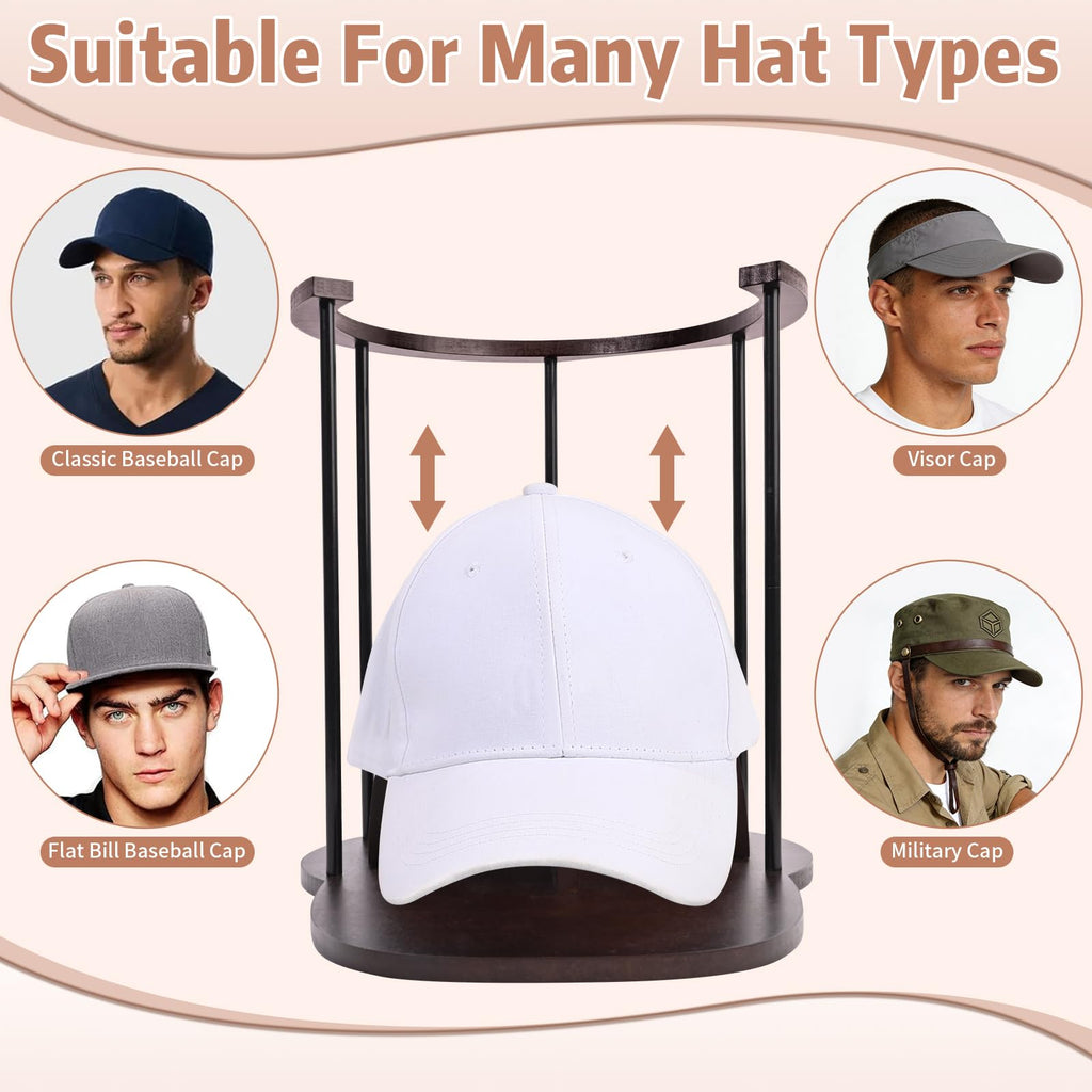 SNOWSTAR Hat Storage for Baseball Caps, Wood & Metal Hat Organizer Holder Display Stand for At Least 15 Hats,Space-Saving Baseball Cap Storage for Desk, Closet,Bedroom,Entryway.