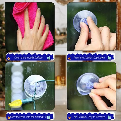 AccEncyc Christmas Light String Suction Cup Holders & Hooks for Seasonal Lights & Xmas Decorations (50Pcs)