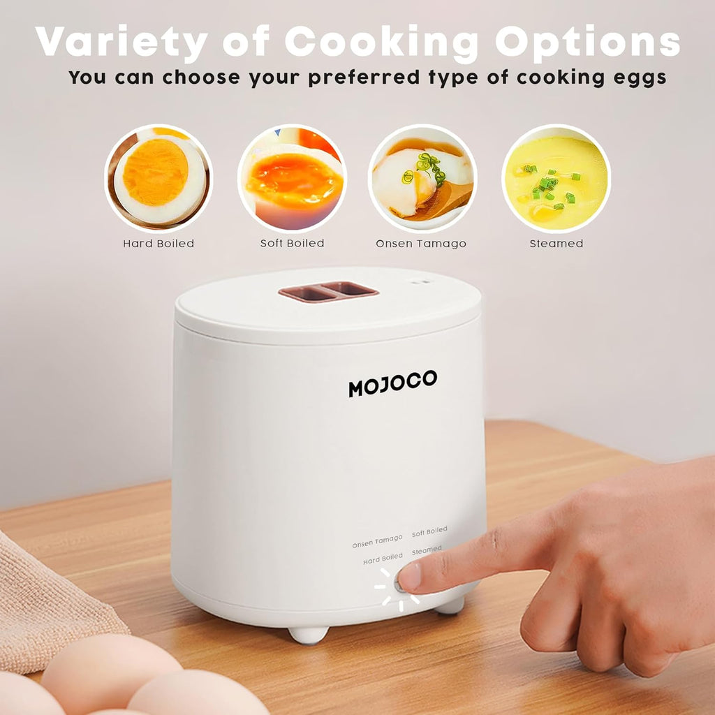 Mojoco Rapid Egg Cooker - Electric Mini Egg Maker for Steamed, Hard & Soft Boiled Eggs - Auto Shut Off & Alarm
