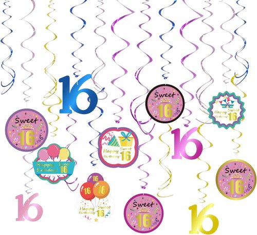 GOER Sweet 16 Party Supplies - 20 Pcs Hanging Swirls for Memorable 16th Birthday Decorations