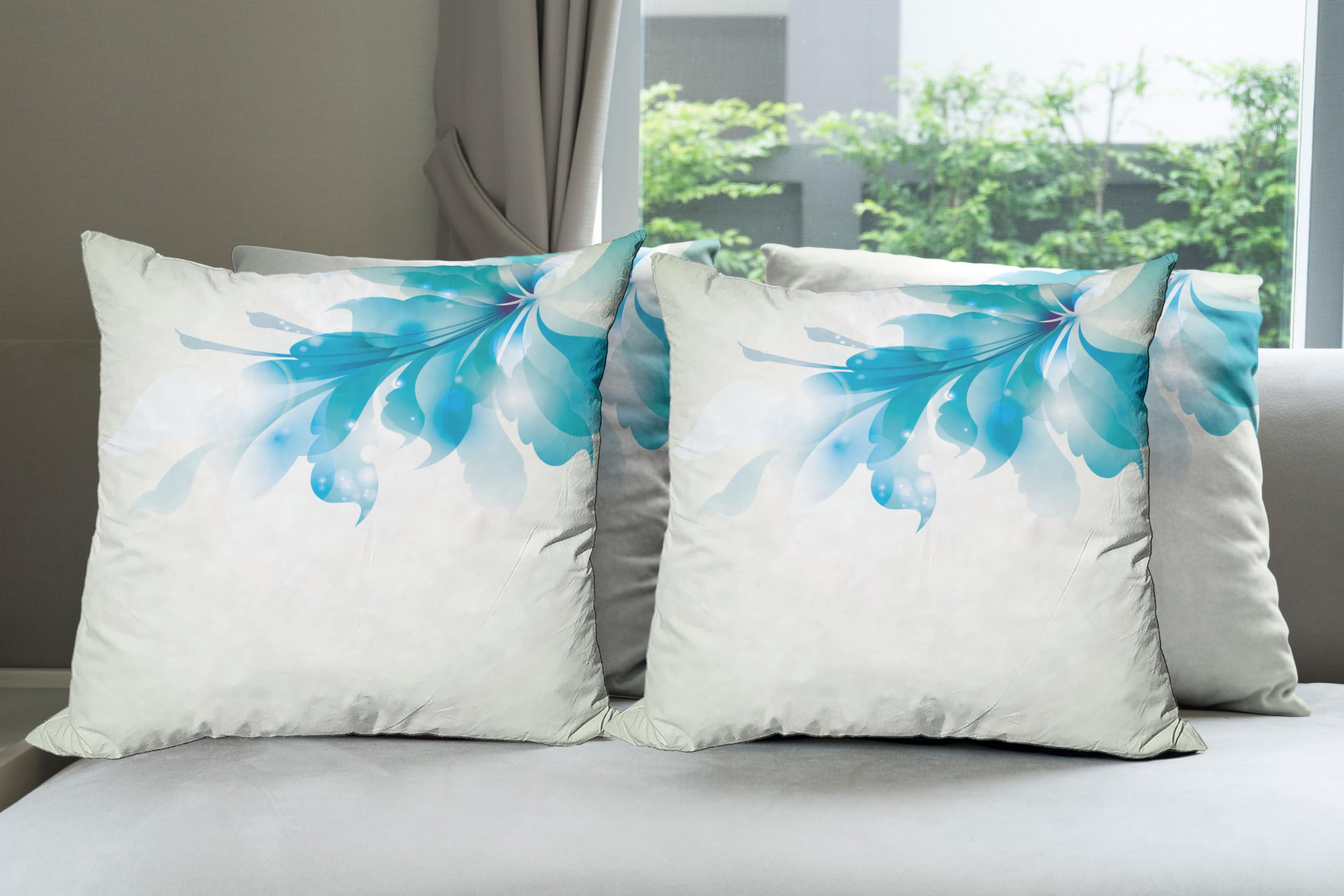 Ambesonne Abstract Pillow Cushion Cover Pack of 4, Color Gradient Effect Isolated Flower Petal Stem Forms Digital Art, Decorative Square Accent Pillow Case, 4 Pcs-18" x 18", Pale Blue and White