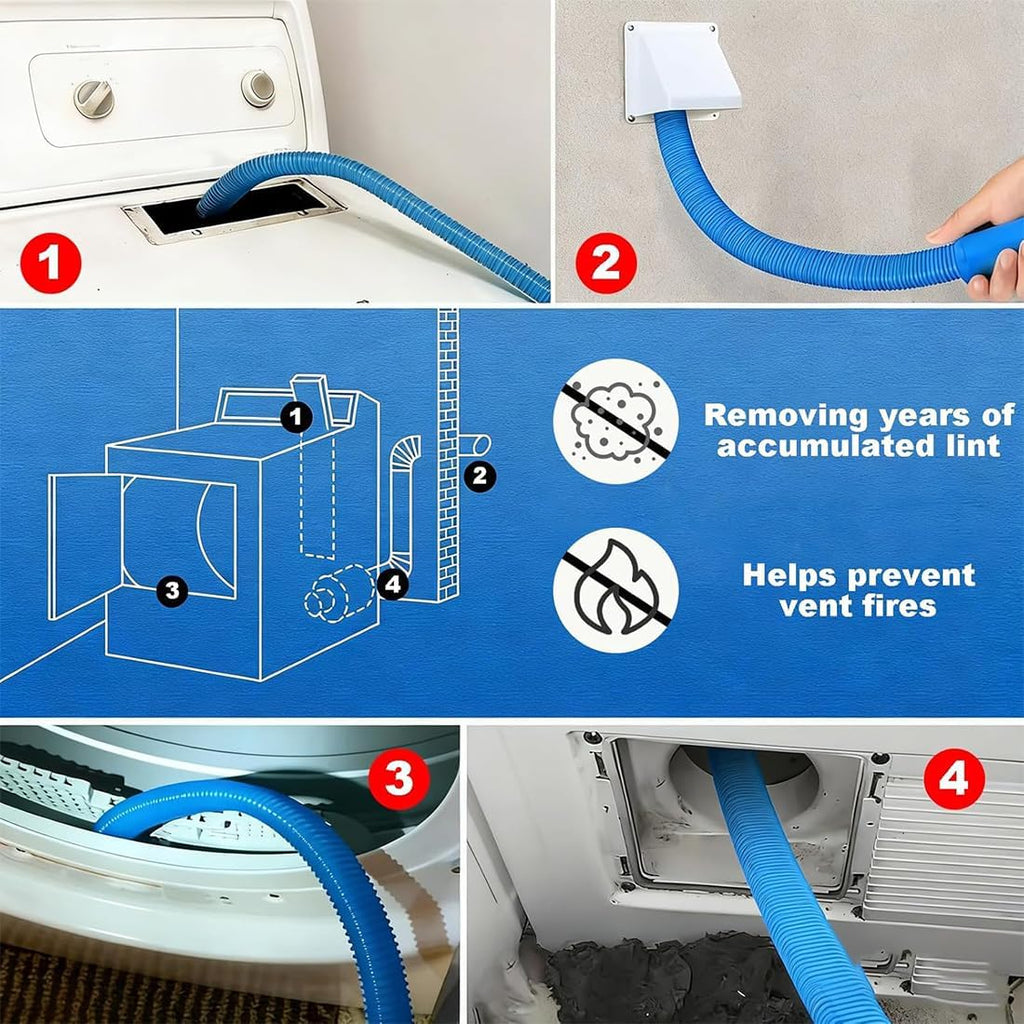 Skiennix Dryer Vent Cleaning Kit - Universal Lint Vacuum Attachment with Flexible Brush | Fits All Vacuum Cleaners