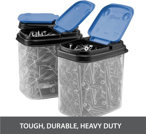 Buddeez Multi-Purpose Hardware Storage Bins - Clear Organizers with Blue Stackable Lids | 1 Quart, 8 Pack