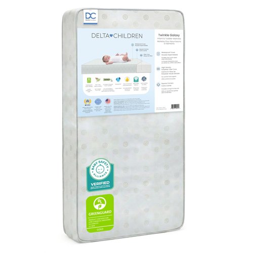 Delta Children Twinkle Galaxy Dual Sided Crib and Toddler Mattress - Premium Sustainably Sourced Fiber Core - Waterproof - GREENGUARD Gold Certified (Non-Toxic) - 7 Year Warranty - Made in USA