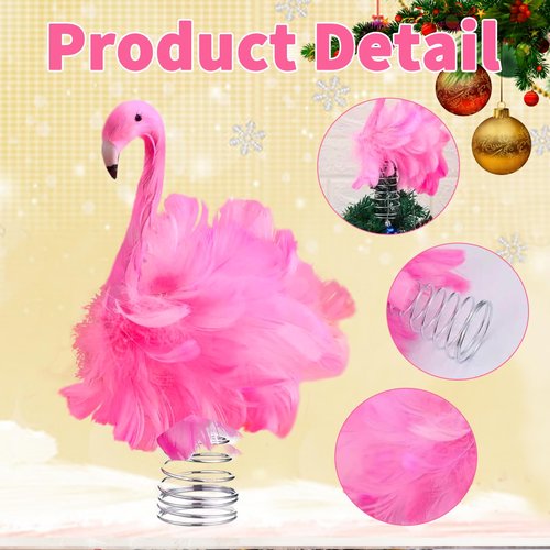 Flamingo Christmas Tree Topper Pink Artificial Feather Flamingo Christmas Tree Topper Decoration for Christmas Garden Indoor Outdoor Holiday Ornament Party (Pink)