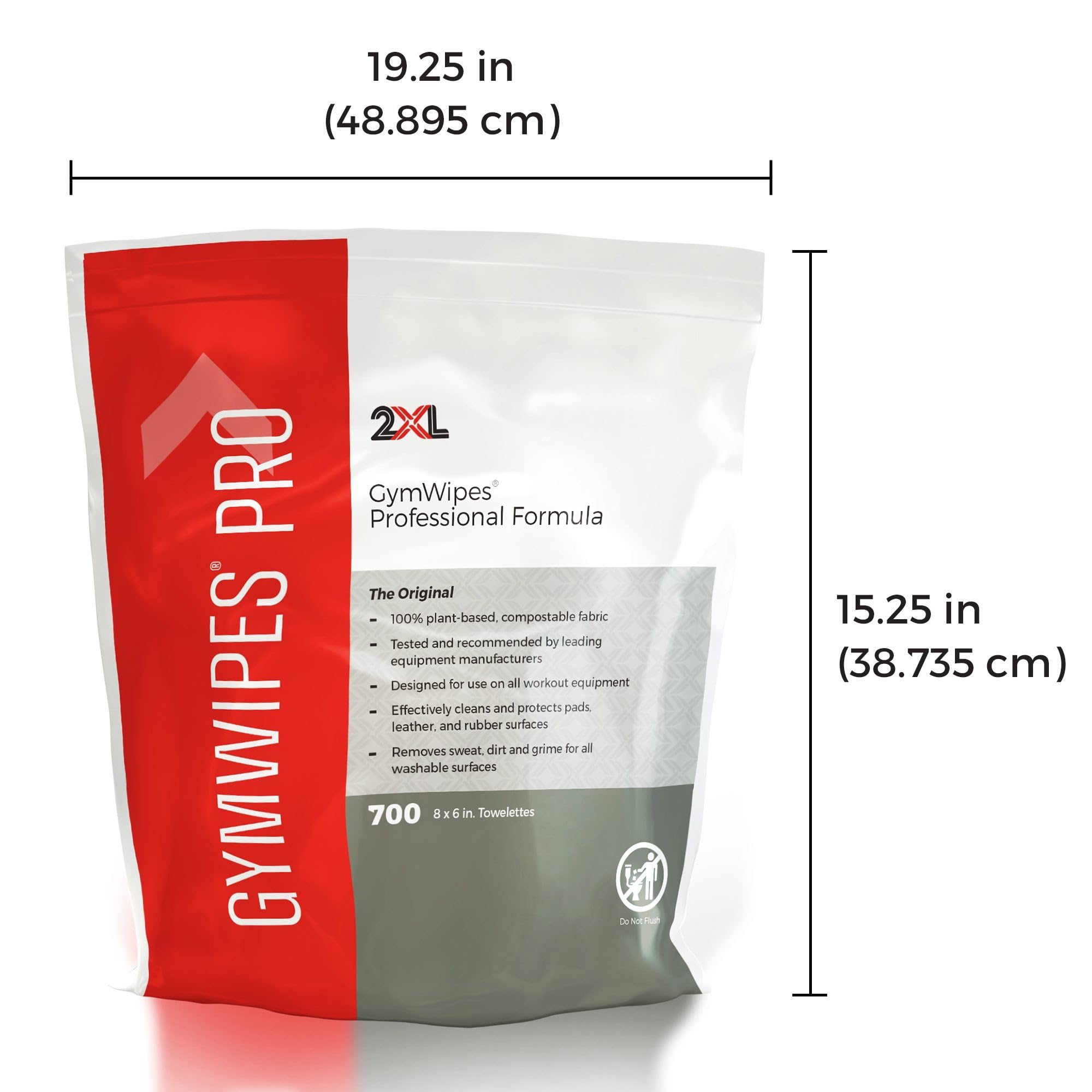 2XL GymWipes Professional Towelettes Bucket Refill – Plant-Based Compostable Fabric – Large Low-Residue Wipes for Multi-Surface Use