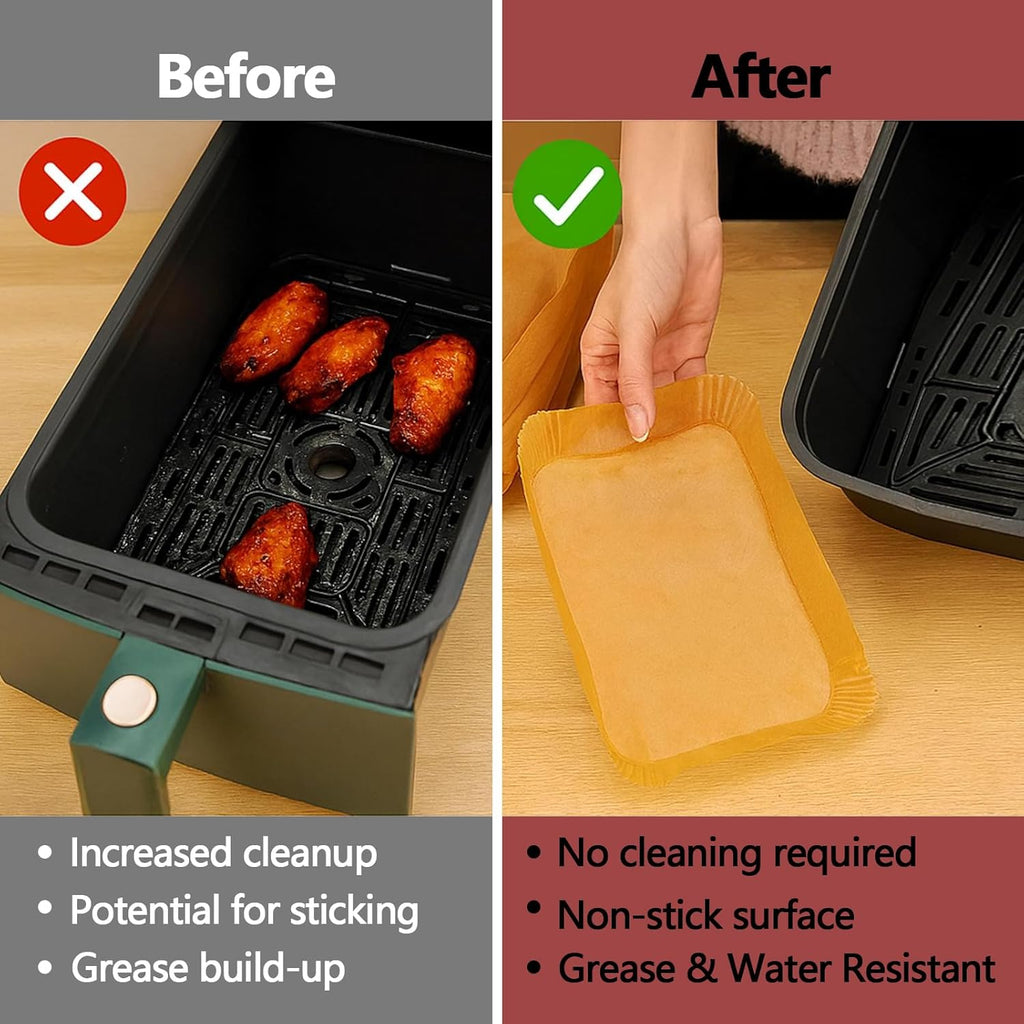 Ninja 200PCS Air Fryer Liners - Non-Stick Unbleached Parchment Paper for Dual Basket | 8.6 x 5.5 Inch