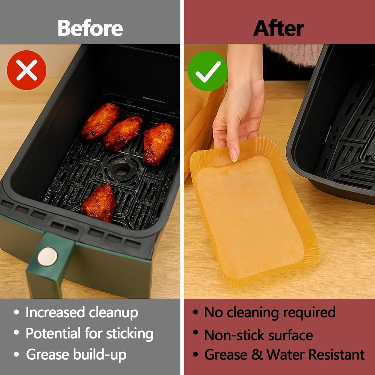 Ninja 200PCS Air Fryer Liners - Non-Stick Unbleached Parchment Paper for Dual Basket | 8.6 x 5.5 Inch
