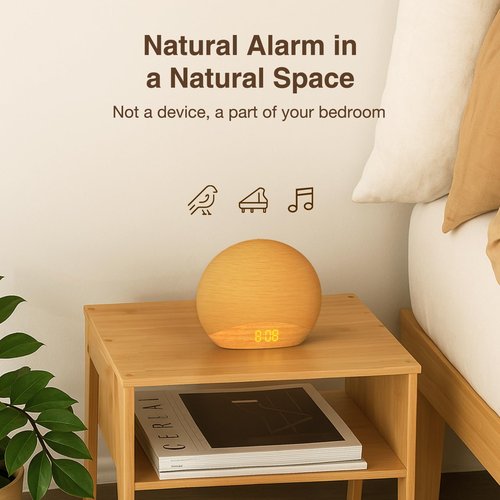 HOUSBAY Sunrise Alarm Clock for Bedroom – Natural Wake-Up Light, FM Radio & Bluetooth Speaker, Wood-Inspired Design, Dimmable Night Light for Adults & Phone-Free Mornings