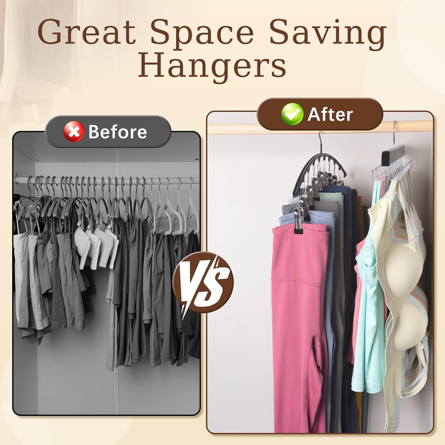 Volnamal Legging Organizer & Bra Hanger - 2-in-1 Space-Saving Design for 30 Leggings & Bras