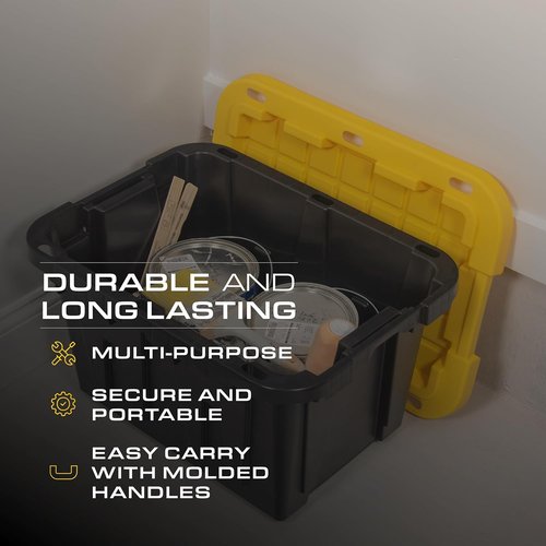 CX Black & Yellow 12-Gallon Heavy Duty Storage Bins - Stackable, Weather-Resistant Design | 6 Pack (12.51H x 16.3W x 21.8D)