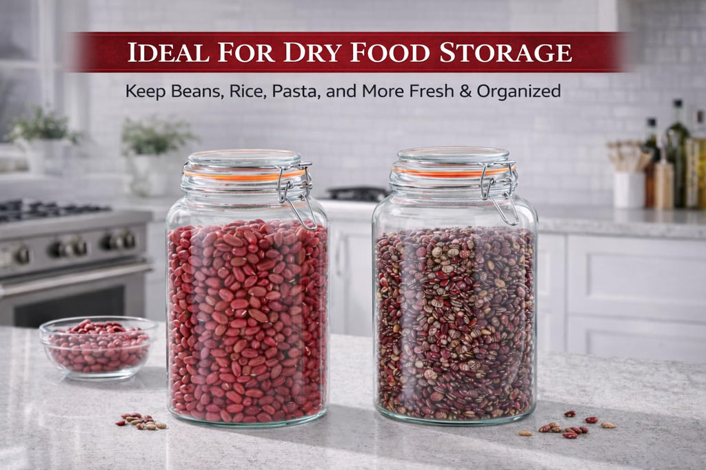 YARWELL 1 Gallon Wide Mouth Glass Jars, Airtight Leakproof Canisters with Lids, Clear Food Storage Containers for Pantry Kitchen, Great for Flour Sugar Rice Dry Goods, Pickling Fermenting, 2 Pack