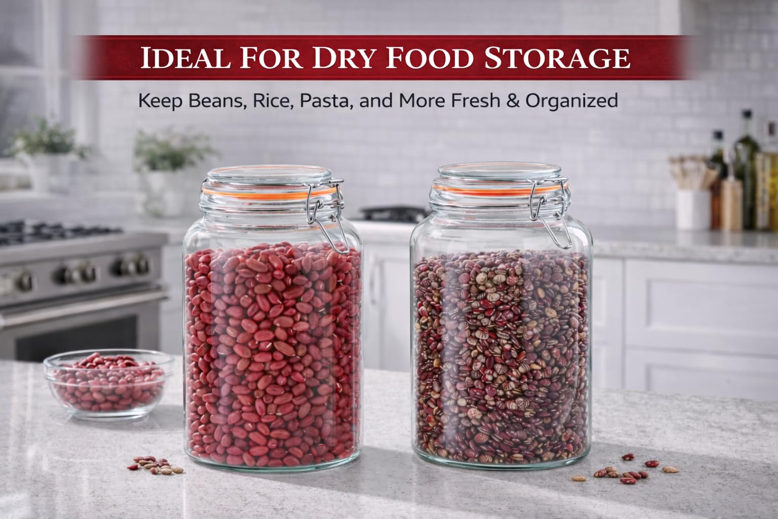 YARWELL 1 Gallon Wide Mouth Glass Jars, Airtight Leakproof Canisters with Lids, Clear Food Storage Containers for Pantry Kitchen, Great for Flour Sugar Rice Dry Goods, Pickling Fermenting, 2 Pack