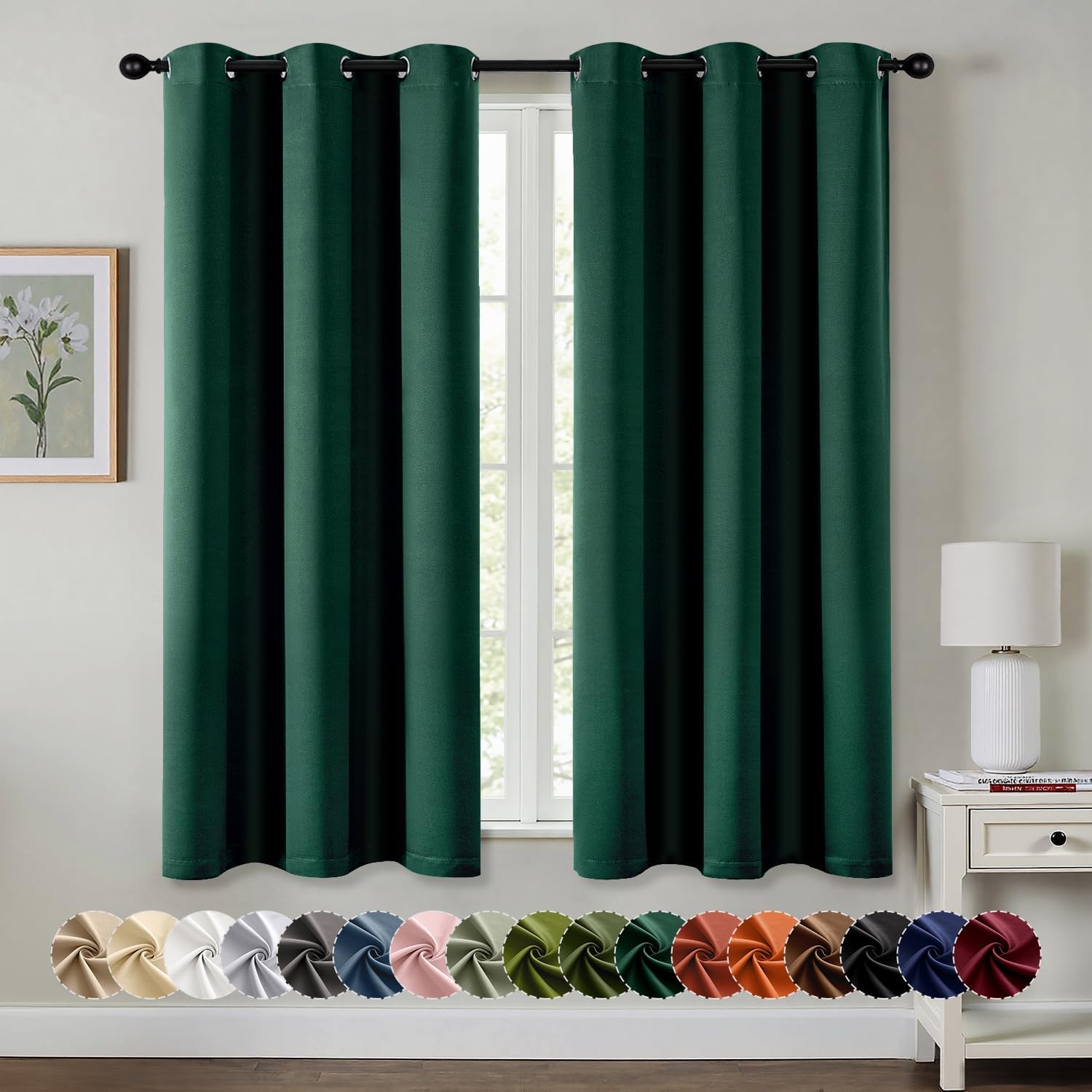 MIULEE Hunter Green Blackout Curtains - Thermal Insulated Room Darkening Drapes | 40 x 54 Inches, 2 Panels