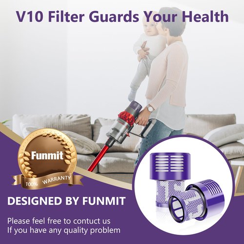 Funmit V10 Filters Replacement for Dyson V10 Cyclone Series, V10 Absolute, V10 Animal, V10 Total Clean, V10 Motorhead, SV12 Vacuum Cleaner, Replaces Part # 969082-01, 2 Pack