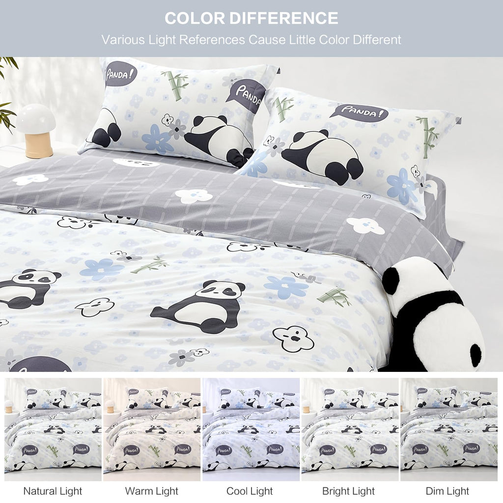 SAPHREAS Home Queen Size Cute Cartoon Pandas Duvet Cover Set 3pcs Animal Comforter Cover 100% Cotton Kids Duvet Cover Set 1 Duvet Cover 2 Pillow Shams