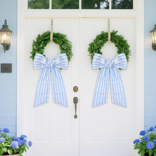 Blue Wreath Sash - 2 Pcs Stripe Embroidery Monogram Decor | 60 Inch Seersucker for Home & Baby Shower