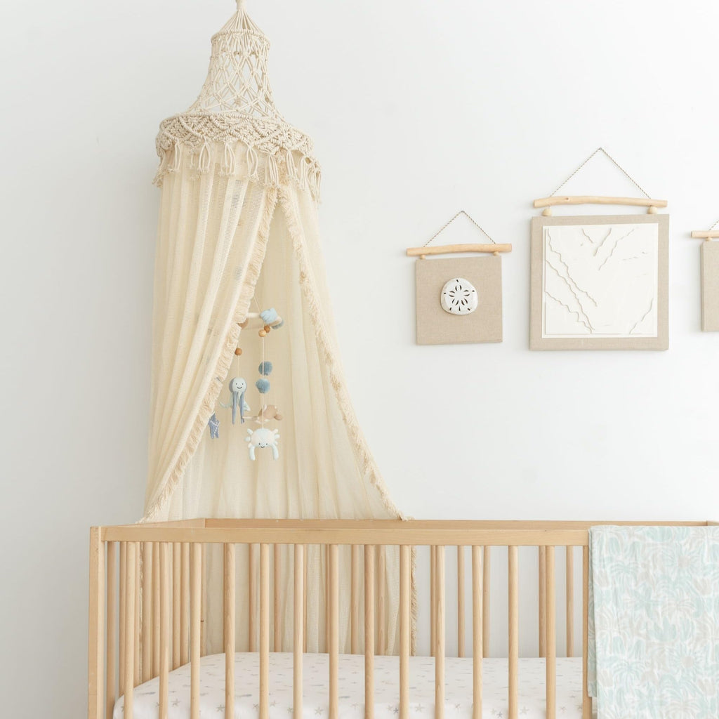 Crane Macrame Baby Crib Canopy, 118" Tall, Boho Nursery Decor, Play Room Decorative Canopy for Girls & Boys