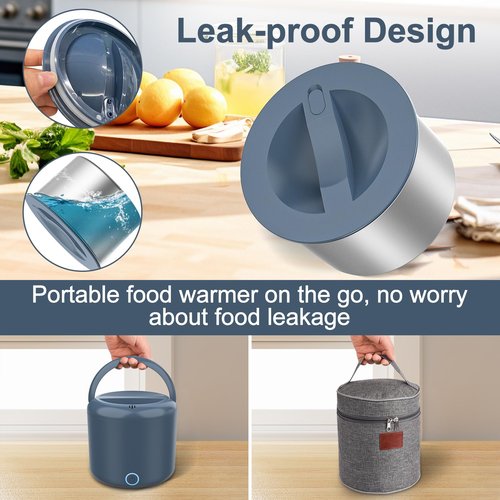 Herrfilk Electric Lunch Box Food Heater, 1.2L/41oz Heated Lunch Boxes for Adults, 12V/24V/110V Portable Food Warmer for Car/Truck/Office With Fork Spoon and Insulated Carry Bag（Blue）