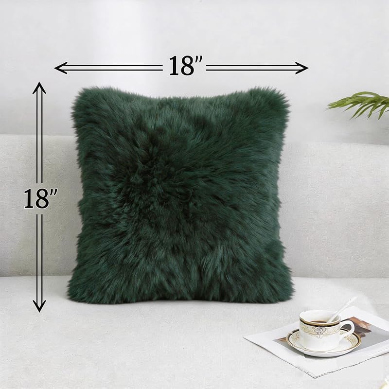 Forest Green 18x18 Luxury Sheepskin Cushion Cover - Faux Fur Pillow Case, 1pc (Variation of THIS listing)