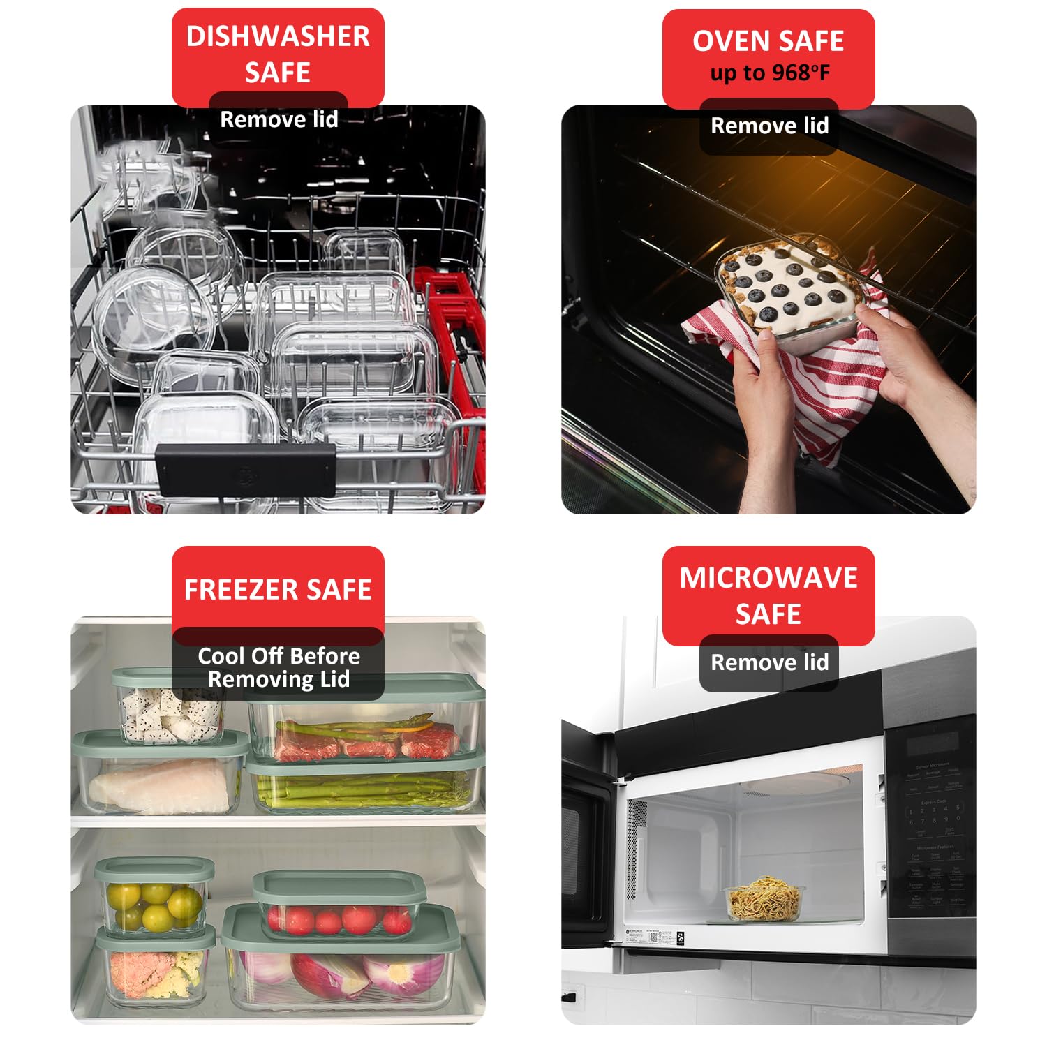 EATEX 6 Pack Glass Meal Prep Containers with Grooved Base, 6 Stackable BPA Free Glass Storage Containers with Lids for Lunch, Pantry, and Kitchen - Microwave, Dishwasher Freezer & Oven Safe - Sage