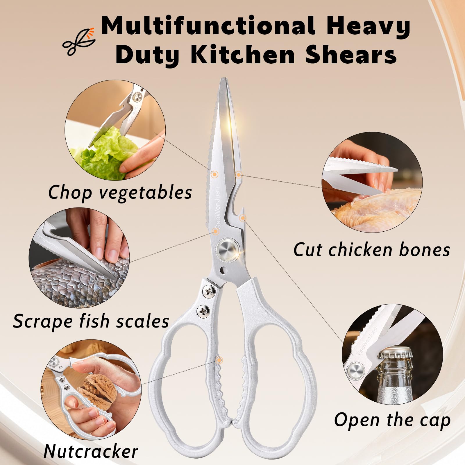 Kitchen Shears & kitchen scissors All Purpose | kitchen gadgets-Heavy Duty Stainless Steel Meat Poultry Food Scissors, Dishwasher Safe for Home and Kitchen Essentials, Utensils, Gadgets, Accessories