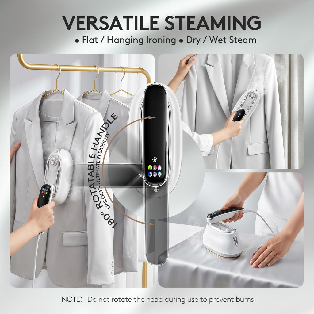 Kenbiref Travel Steamer for Clothes – 2026 Upgrade #1! 1300W Power 【160mL Tank & 10s Heat-Up】, 110-240V, 180° Rotating Handle, 6 Modes Ultra-Slim LCD Display – Perfect for Home & World Travel.