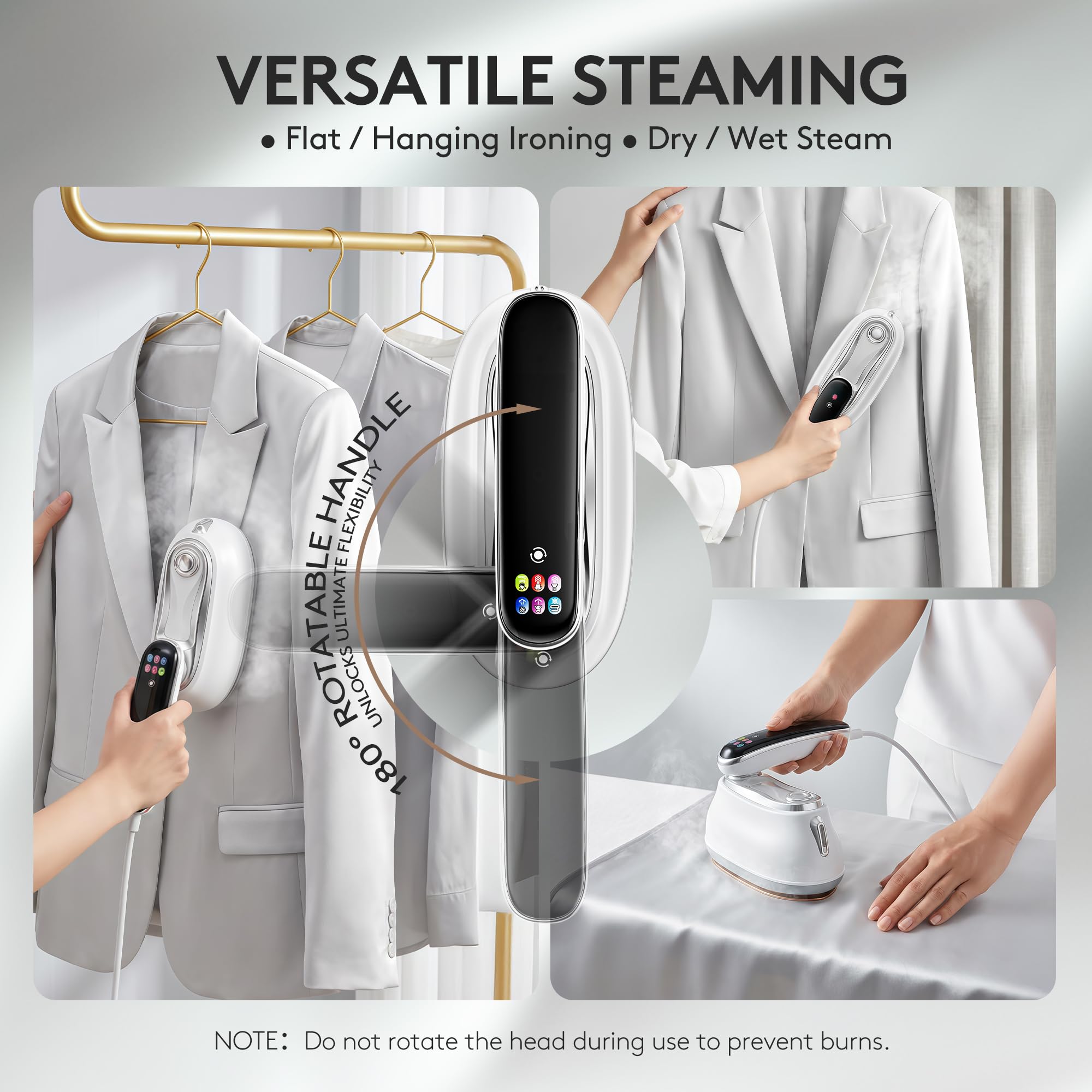 Kenbiref Travel Steamer for Clothes – 2026 Upgrade #1! 1300W Power 【160mL Tank & 10s Heat-Up】, 110-240V, 180° Rotating Handle, 6 Modes Ultra-Slim LCD Display – Perfect for Home & World Travel.