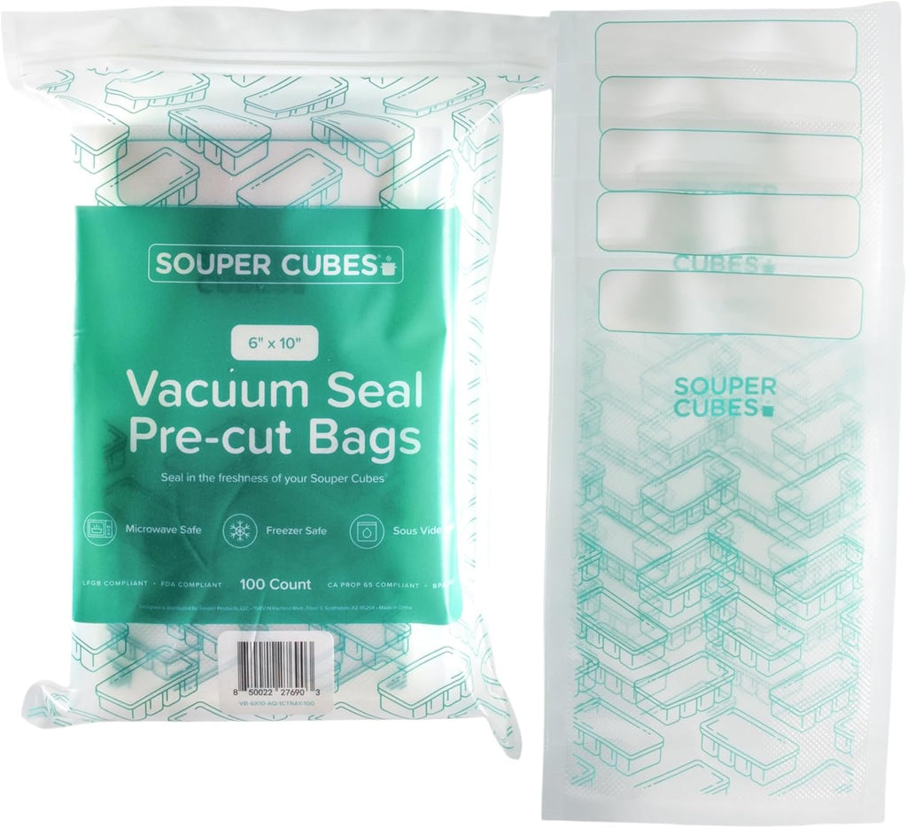 Souper Cubes Vacuum Sealer Bags - 100-Count BPA-Free Precut Pint Bags for Meal Prep & Freezing