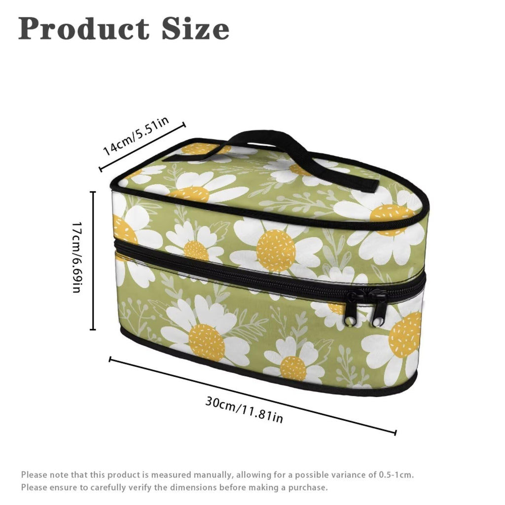 ZCFYGDX Cartoon White Daisy Print Iron Organizer with Handle – Dustproof Travel Iron Storage Bag, Smooth Zipper Durable & Protective Carrying Case for Full-Size Irons, 11.8x6.69x5.5 In